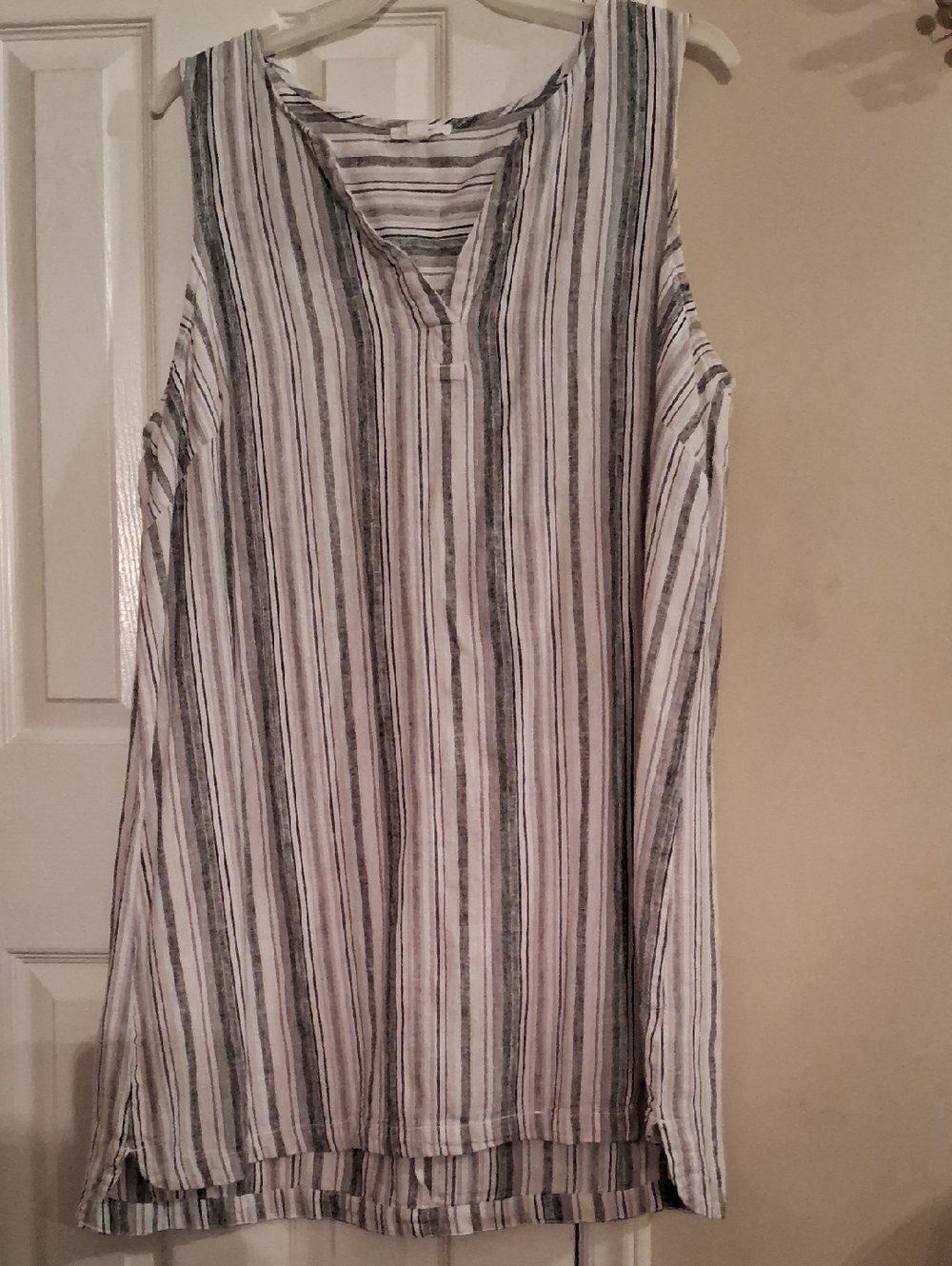 Women's Sleeveless Striped Linen-Blend Shirt Dress- White & Black